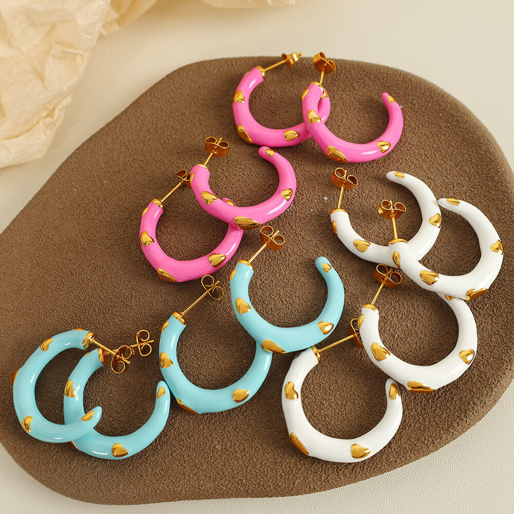 1 pair romantic series sweet heart stainless steel  gold plated women Stud Earrings