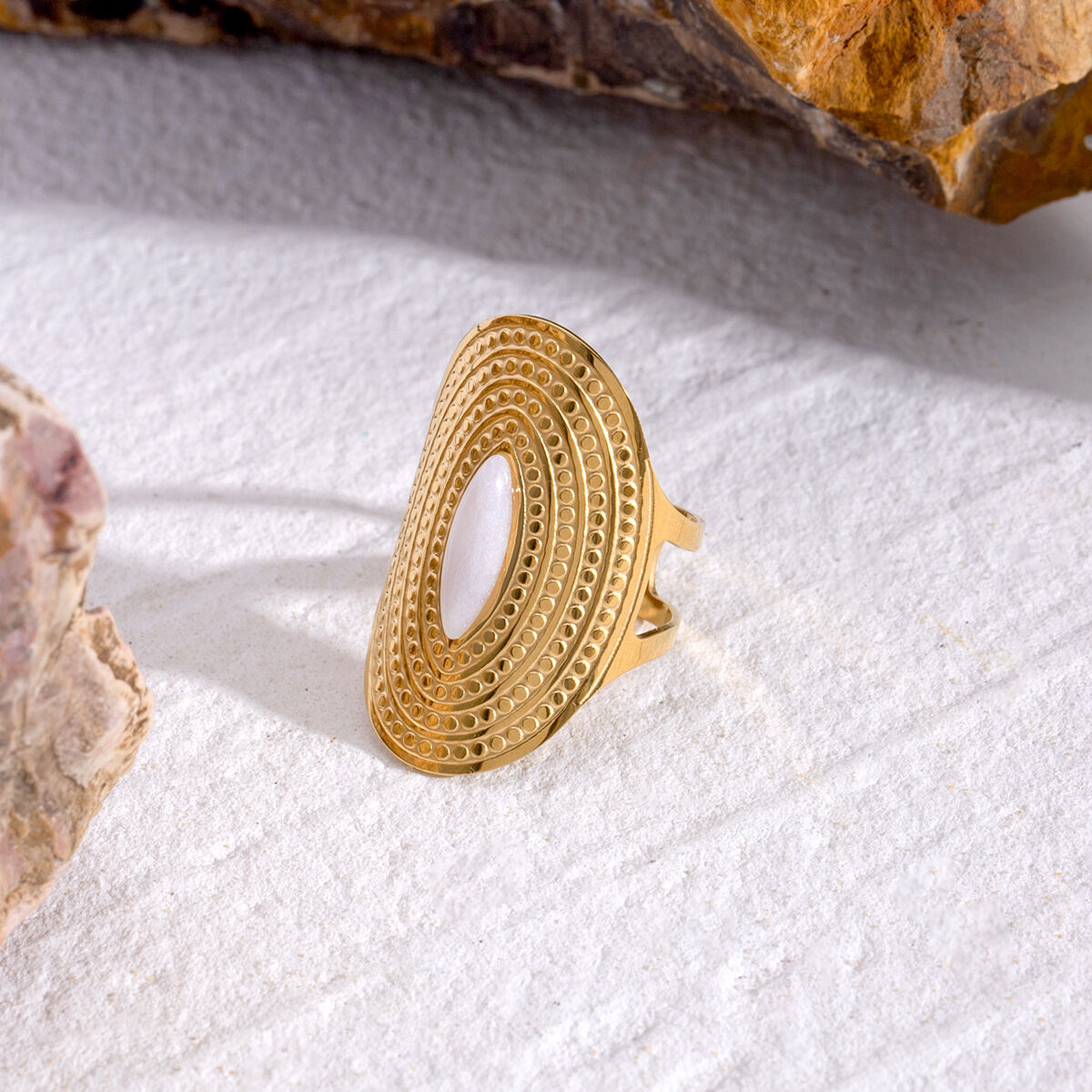 1 pair simple series classic geometric stainless steel  gold plated natural stone women adjustable rings 2