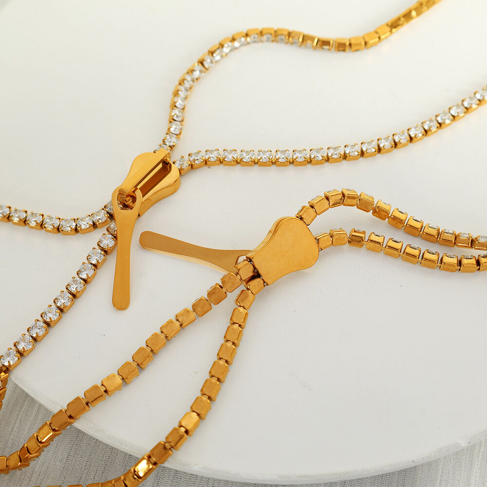 1 pezzo semplice serie semplice nappa acciaio inossidabile 18K placcato oro zircone donne collane a catena Immagine3