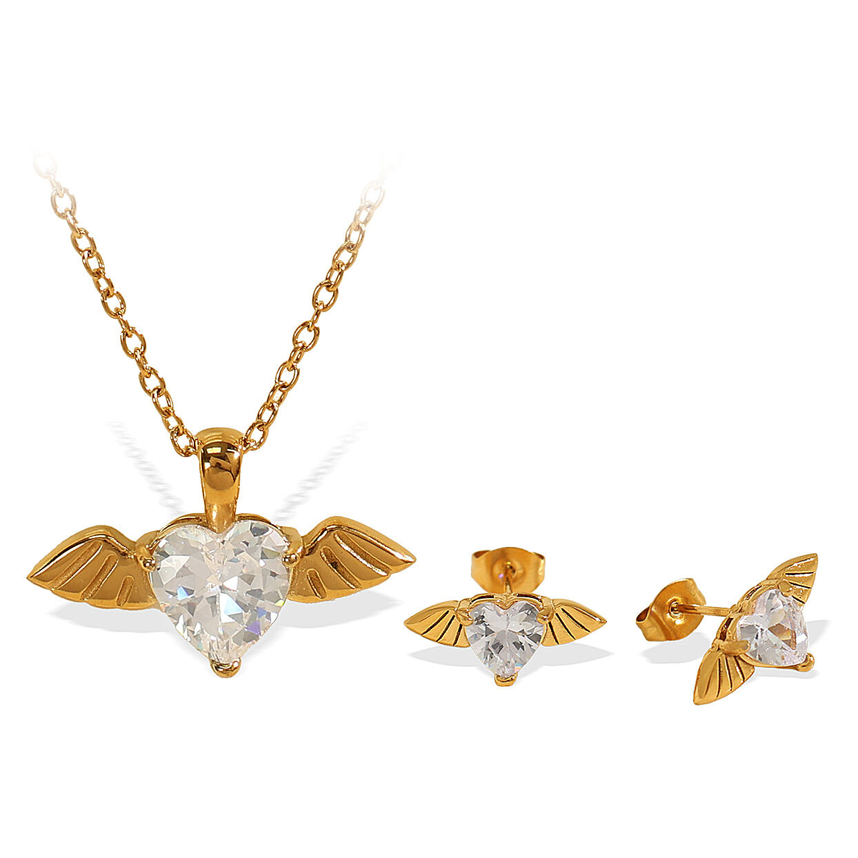 1 pezzo di lusso serie elegante cuore titanio acciaio placcato oro  strass donne ciondolo collane h5 Immagine8