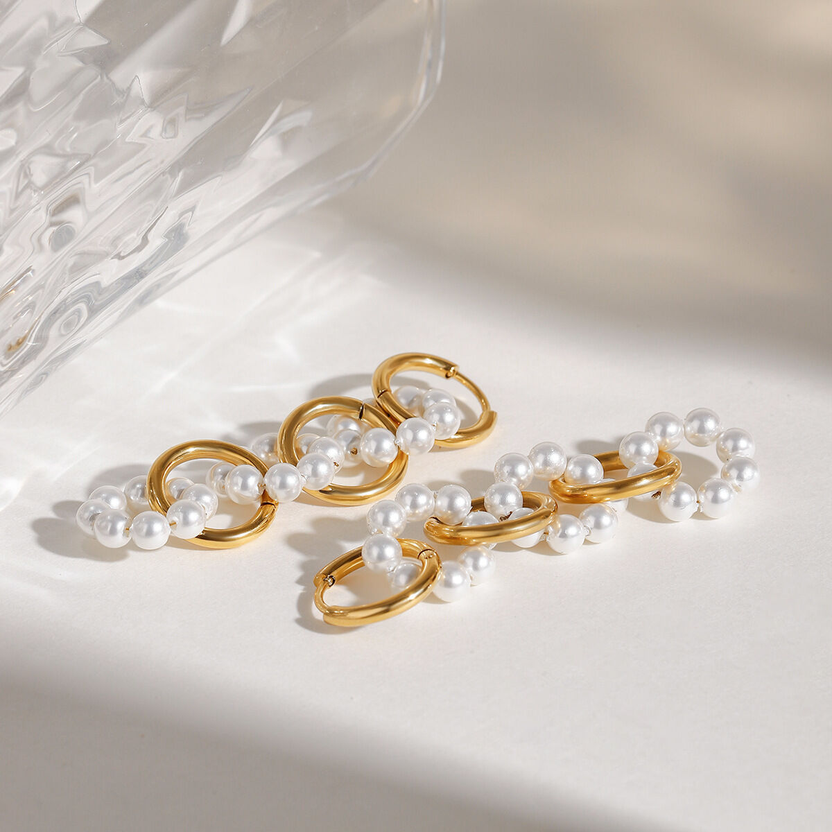 1 Pair Luxurious Series Elegant Circular Stainless Steel Waterproof Gold Color Women's Beaded Beads Earrings h5 Picture4