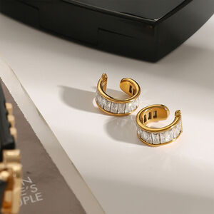 1 Pair Luxurious Series Gorgeous Annular Stainless Steel Waterproof Gold Color Women's Ear Cuffs h5 Picture3