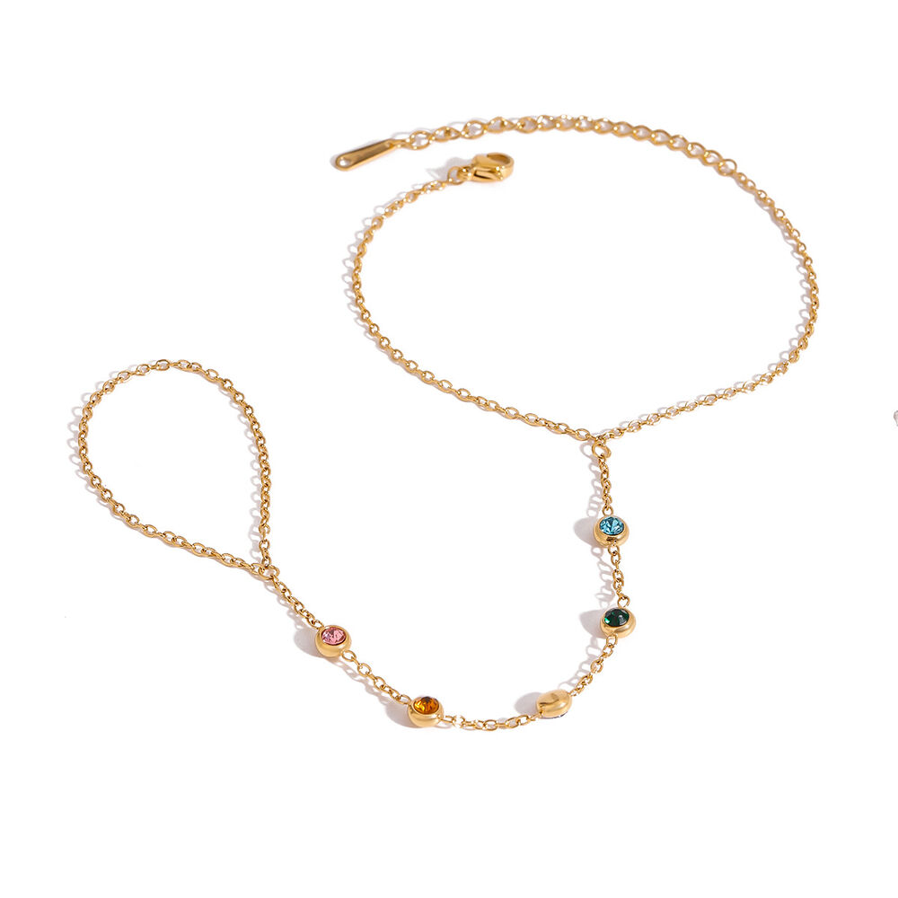 Pulsera de cadena de acero inoxidable chapada en oro de 18 quilates con diamantes de imitación para mujer, serie lujosa, línea dulce, 1 unidad h5Imagen7