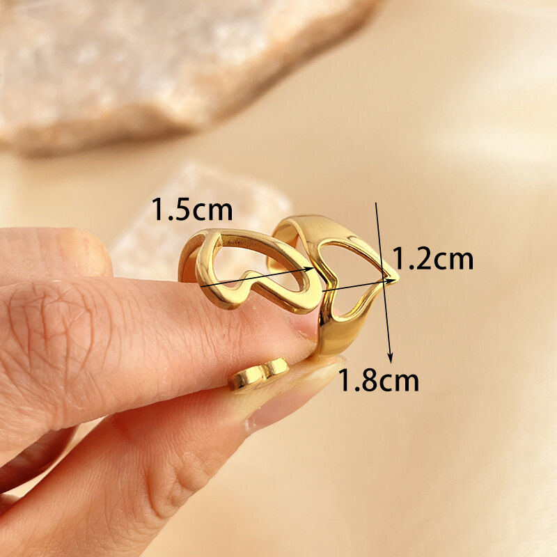 1 stuk designeerbare serie elegante holle hartvormige roestvrijstalen waterdichte gouden verstelbare damesring Afbeelding5