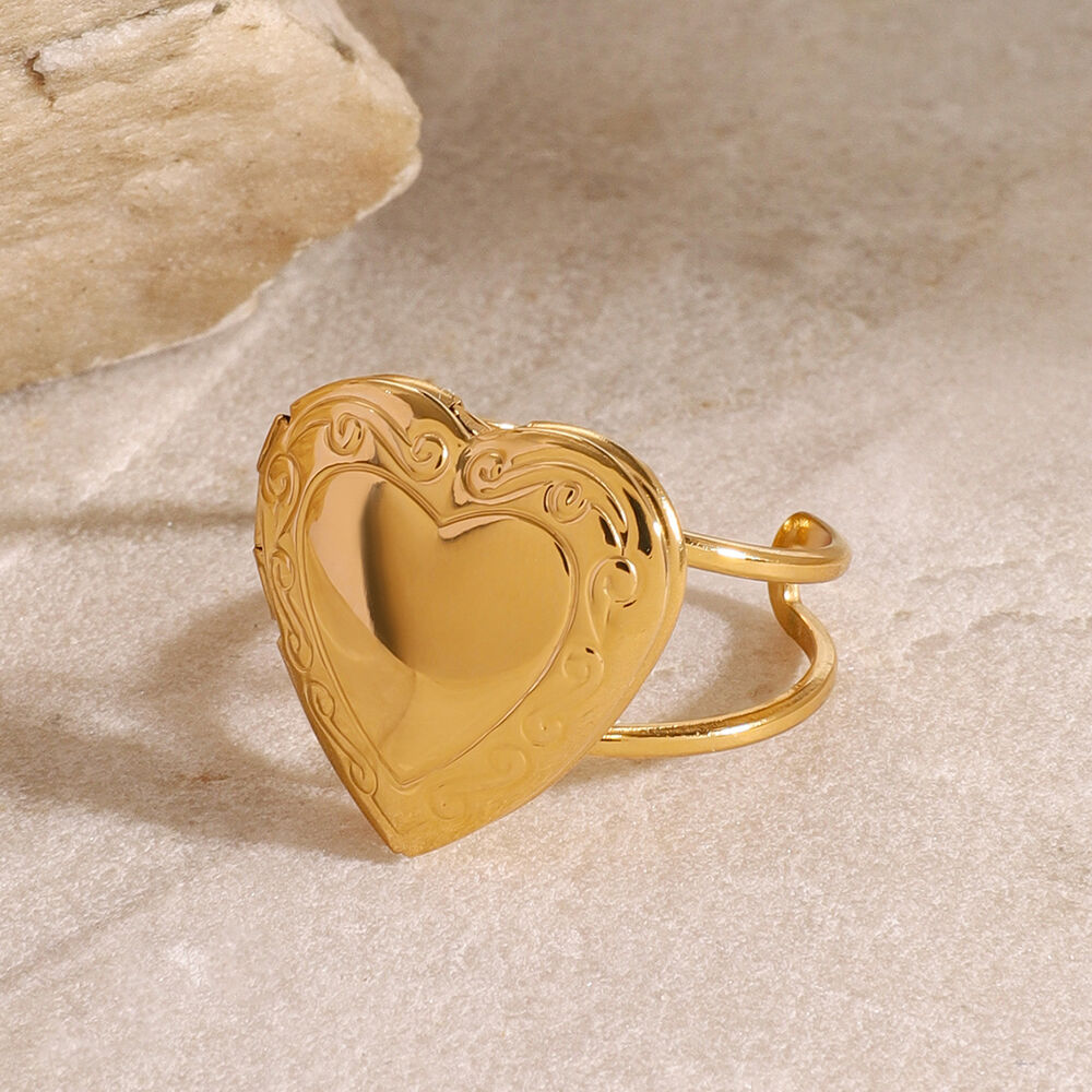 1 pair simple series retro heart stainless steel gold plated women adjustable rings Picture4