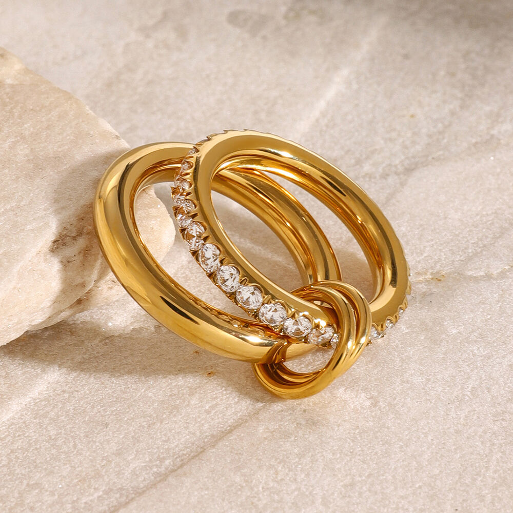 1 Piece Classic Stainless Steel Waterproof Gold Color Zircon Gemstone Ring h5Picture3