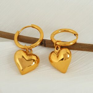 1 paio di orecchini pendenti da donna in acciaio inossidabile placcato oro con cuore semplice della serie simple h5 Immagine5