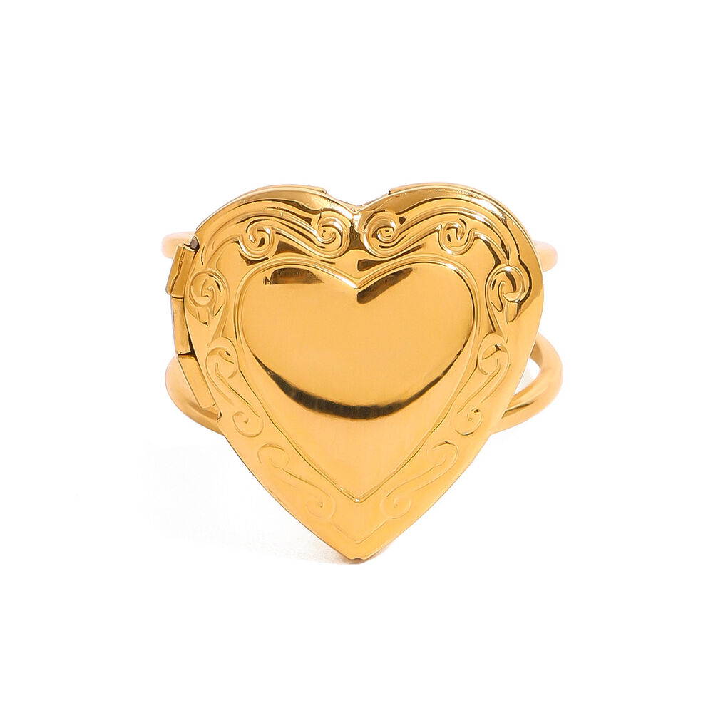 1 pair simple series retro heart stainless steel gold plated women adjustable rings Picture5