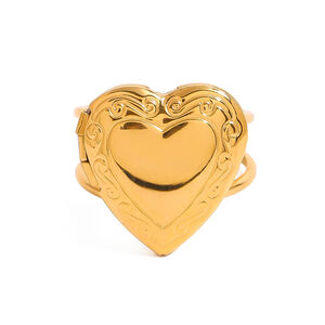 1 pair simple series retro heart stainless steel gold plated women adjustable rings h5 Picture5