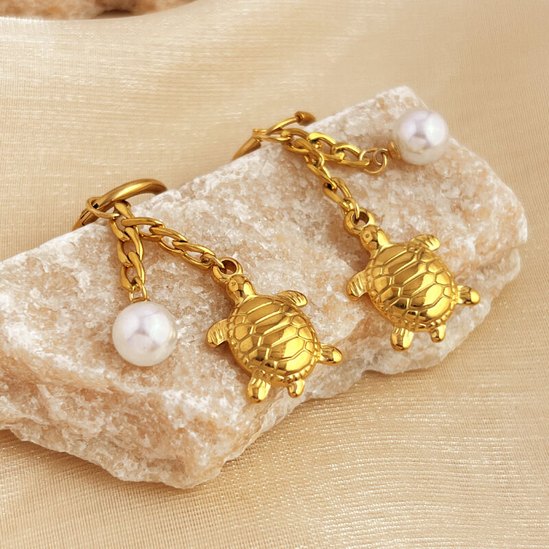 1 Pair Summmer Beach Style Cute Turtle Stainless Steel Waterproof Gold Color Women's Drop Earrings h5Picture5