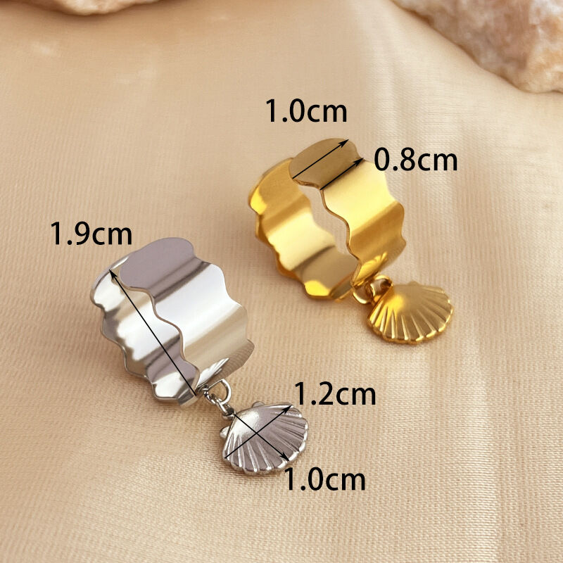 1 Stück Designable Series Schicker Muschel-Anhänger Edelstahl Wasserdicht Goldfarbener Damenring Verstellbar Bild5