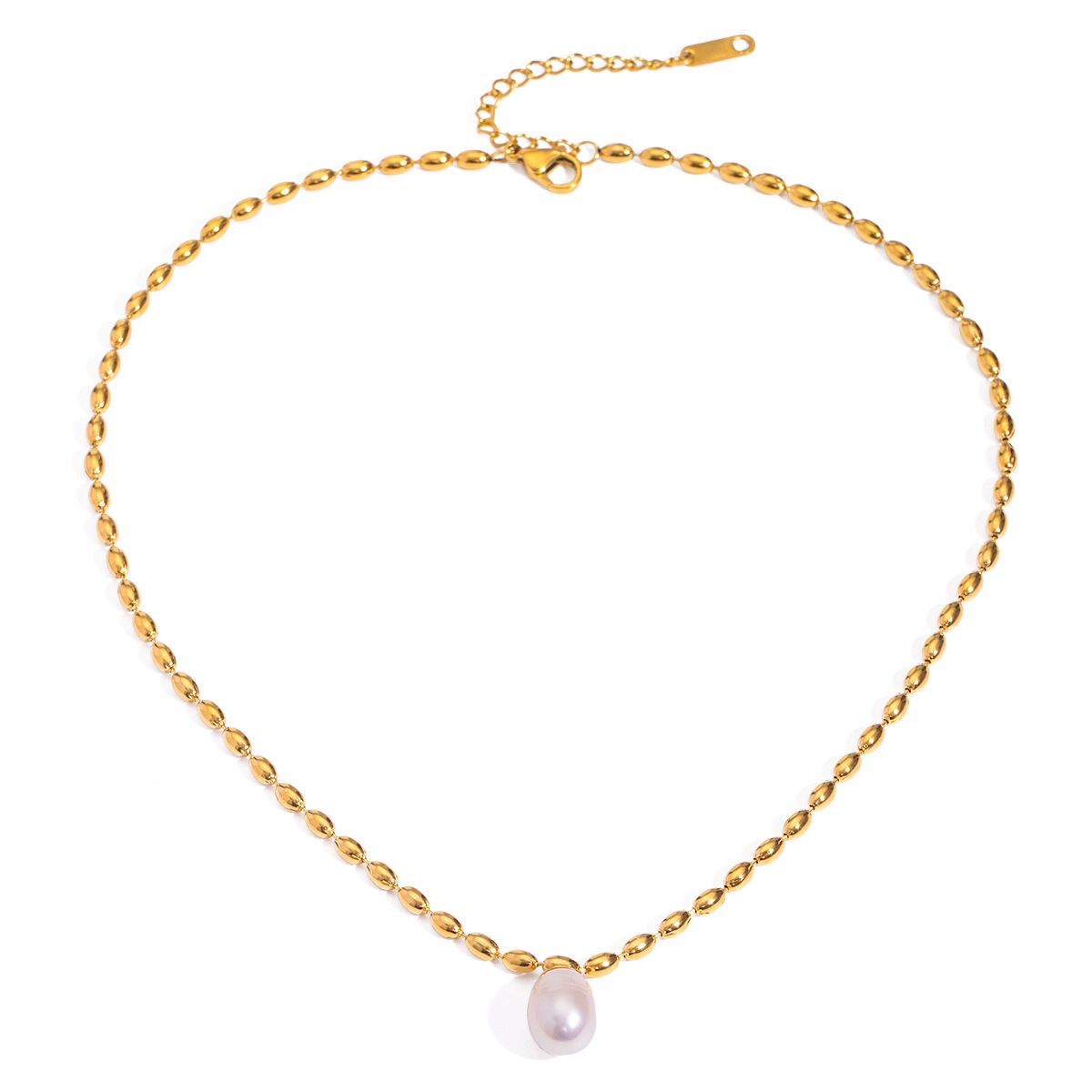 Collar con colgante de perlas artificiales para mujer, serie clásica, retro, de acero inoxidable chapado en oro de 18 quilates. h5 Imagen7