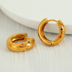 1 pair simple series retro geometric stainless steel gold plated rhinestone women hoop earrings h5 Picture4
