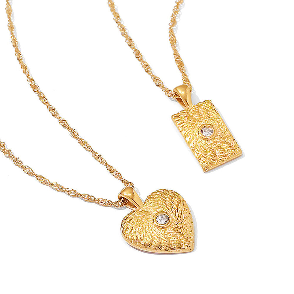 1 piece simple retro style heart square oval shape stainless steeel gold plated women's pendant necklaces h5 Picture6