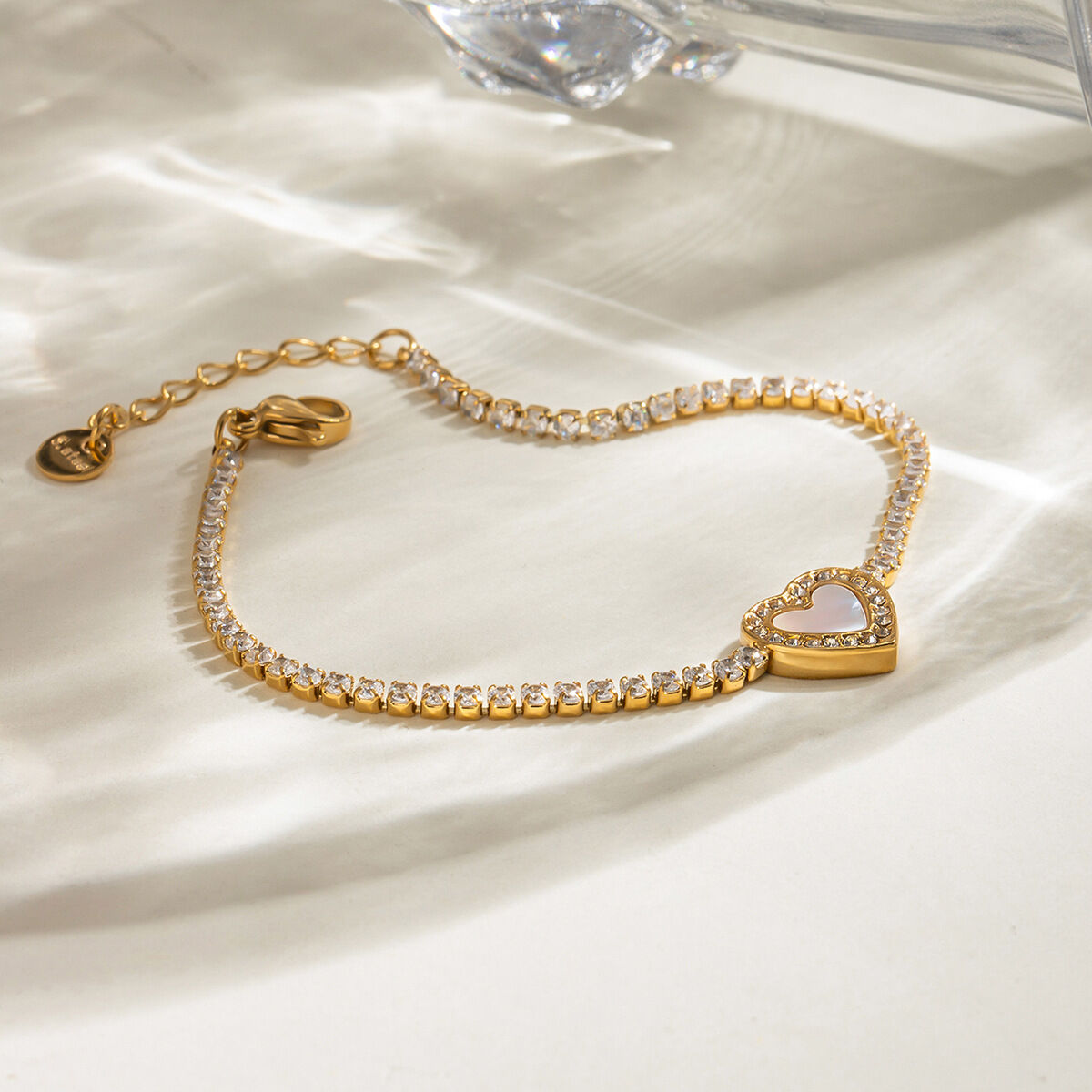 1 piece simple series sweet heart stainless steel gold plated rhinestone women charm bracelets h5 Picture4