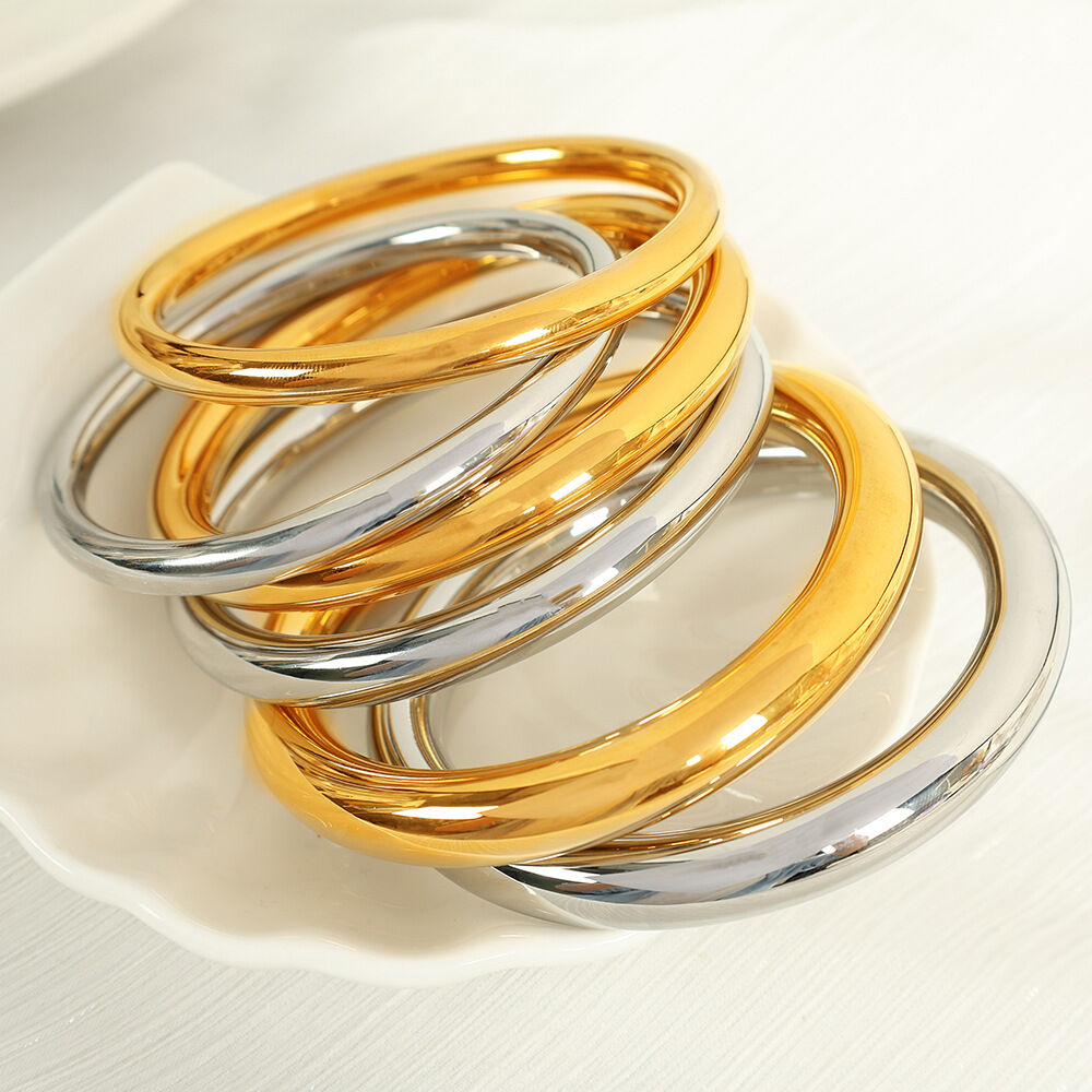 bracelet simple en acier inoxydable plaqué or  pour femme, 1 pièce