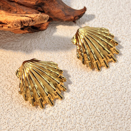 1 Pair Sea Shell Stainless Steel Waterproof Gold Color Women's Stud Earrings