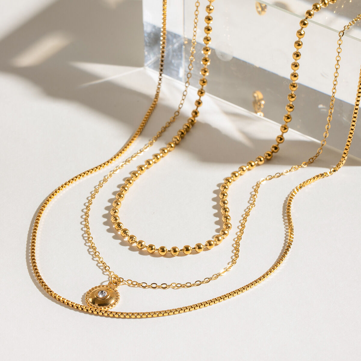 1 Piece Classic Series Elegant Annular Stainless Steel  Gold Plated Rhinestone Women Layered Necklaces 2