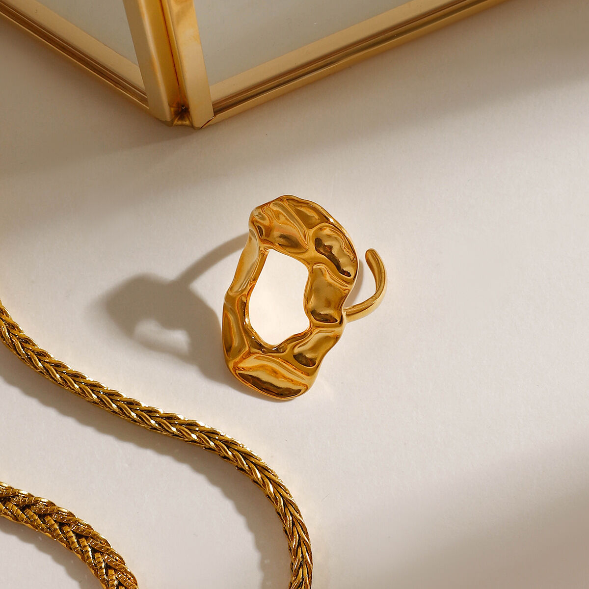 1 pezzo serie classica  stile martello modello acciaio inossidabile colore oro anelli regolabili da donna h5 Immagine5