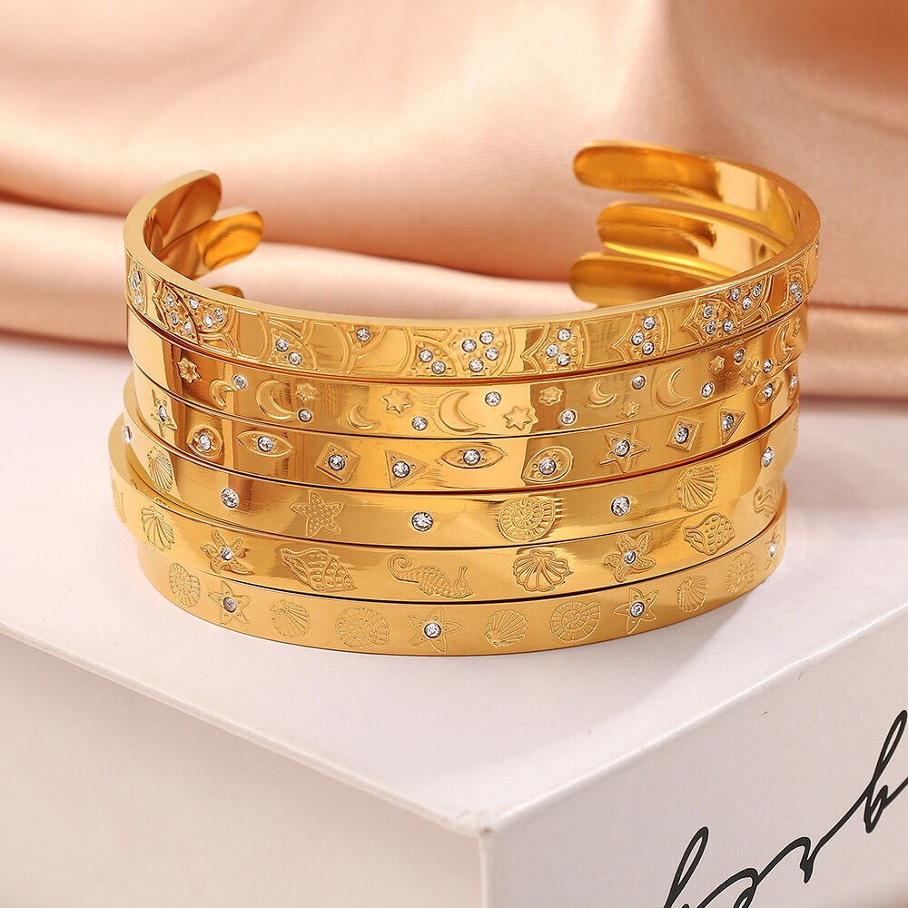 1 piece vacation series classic seashell  starfish shape stainless steel gold color women's bangles h5 Picture4