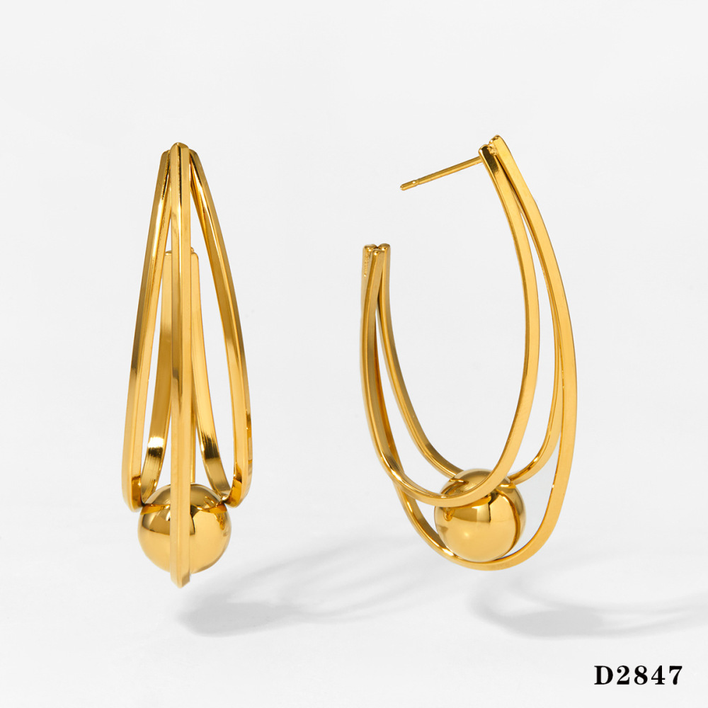 Statement U-Shape Stainless Steel Waterproof Gold Color Women's Drop Earrings h5Picture2