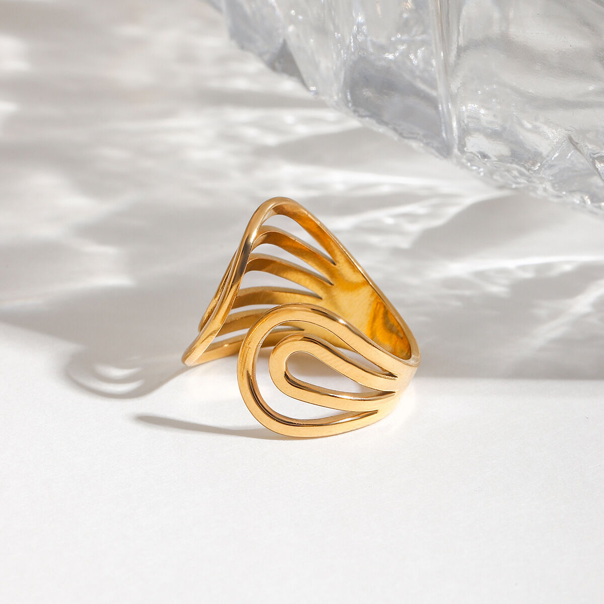 Anelli regolabili da donna in acciaio inossidabile color oro impermeabile, serie moderna, 1 pezzo
