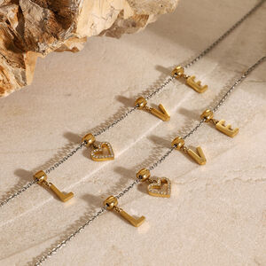 collier avec pendentif en acier inoxydable plaqué or et strass pour femme, série simple, lettre simple h5 Image2