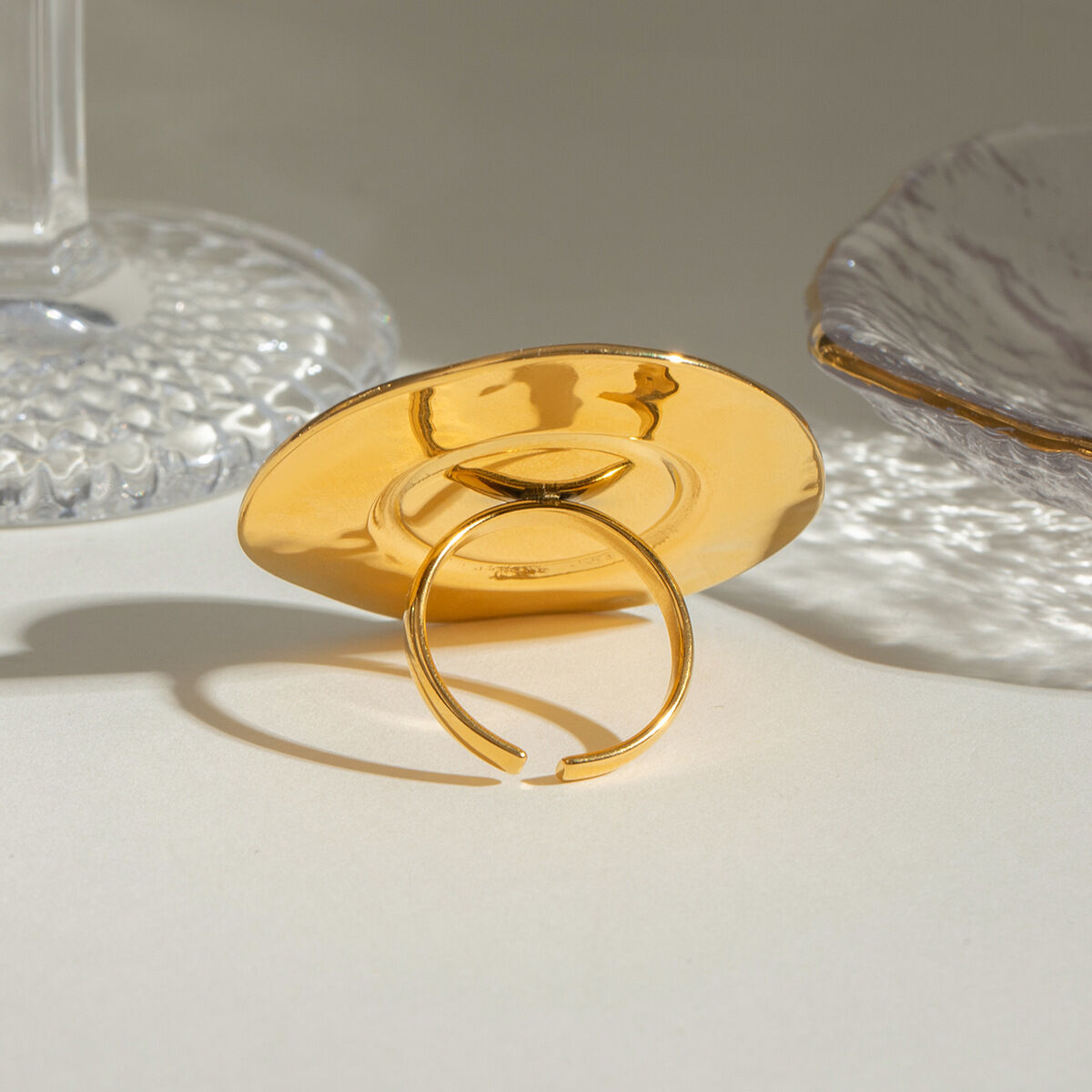 1 paio di anelli regolabili da donna in acciaio inossidabile con perle artificiali placcate in oro , serie semplice, retrò e geometrici h5Immagine4