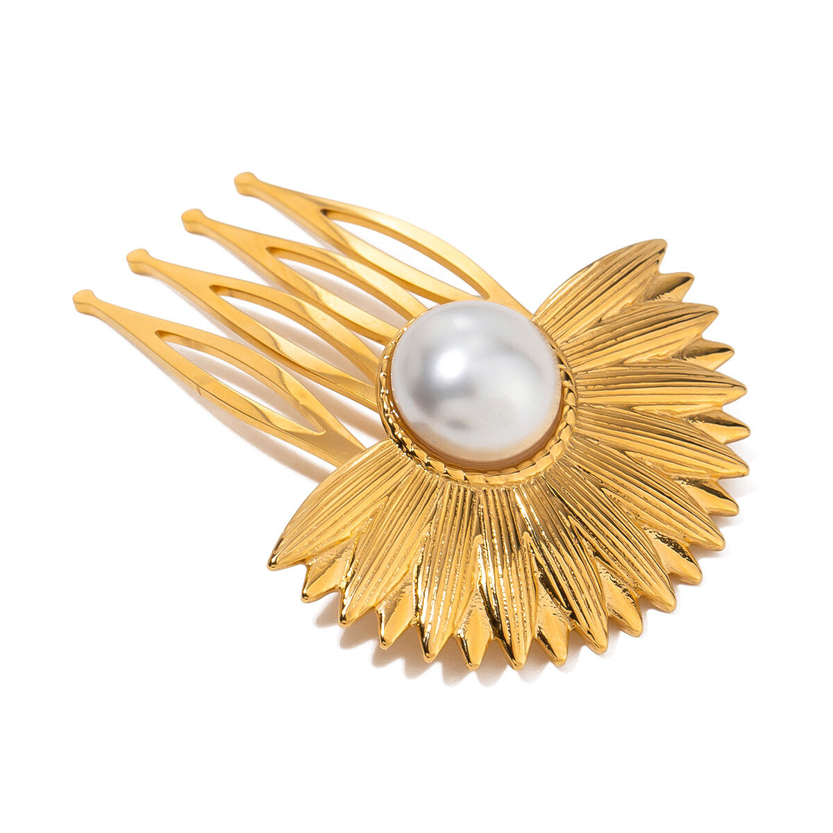 1 pair simple series style flower stainless steel gold plated artificial pearl women hair clips h5 Picture6