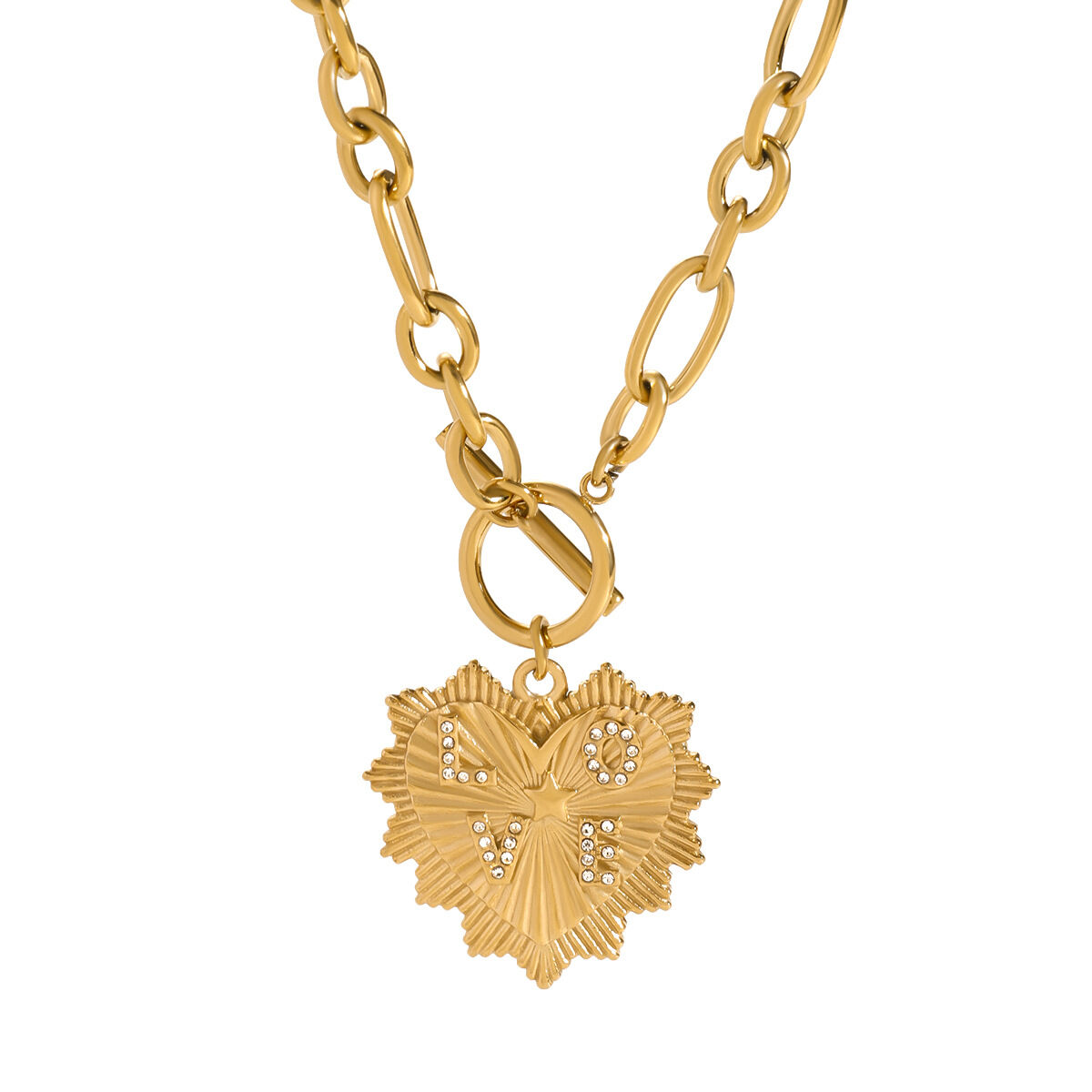 1 pezzo semplice serie retrò cuore in acciaio inossidabile placcato oro 18K strass donne ciondolo collane h5 Immagine5