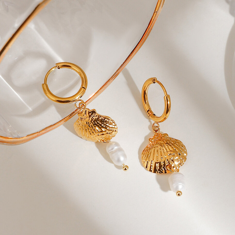 1 Pair Simple Series Personality Turtle Stainless Steel Waterproof   Gold Color  Artificial Pearl Women's Drop Earrings