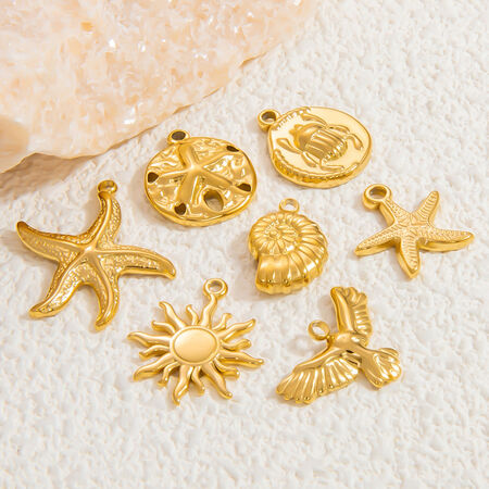 1 Piece Romantic Series Stunning Starfish Stainless Steel Waterproof Gold Color DIY Women's Pendants