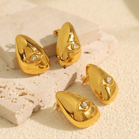 1 pair classic series daily eye titanium steel gold color plated rhinestone women's stud earrings