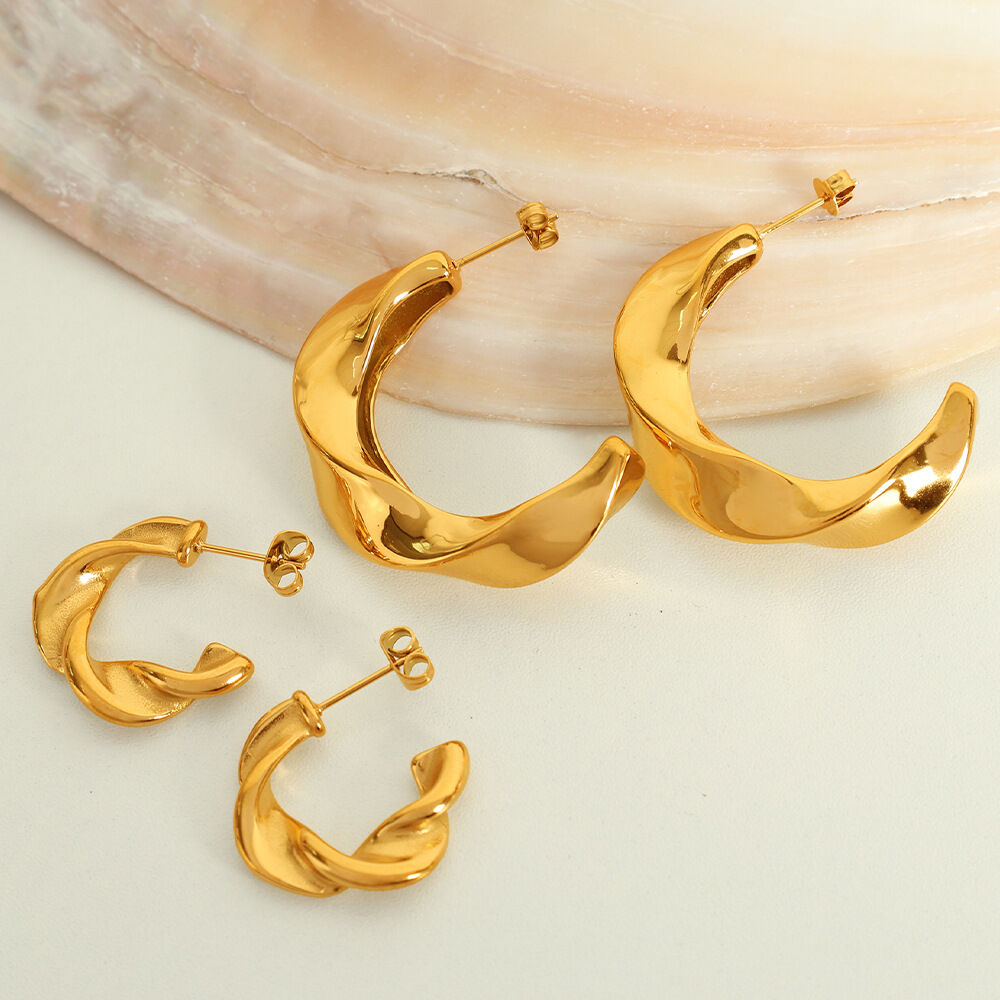 1 pair simple series classic geometric stainless steel  gold plated women Stud Earrings