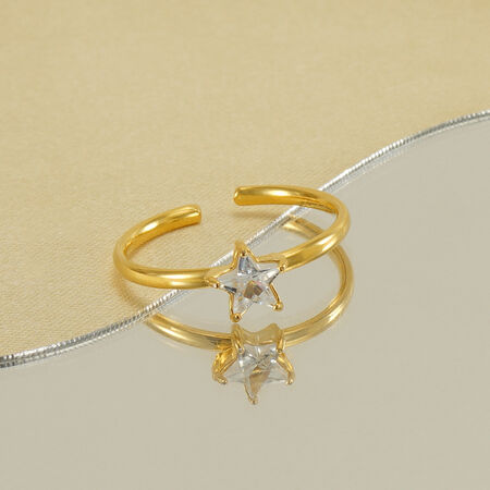 1 Paar grenzüberschreitender Edelstahlring mit eingelegtem Zirkonia-Stern für Damen, All-Match-Ring aus leichtem Luxus-Titanstahl für Damen, verstellbarer Ring 2