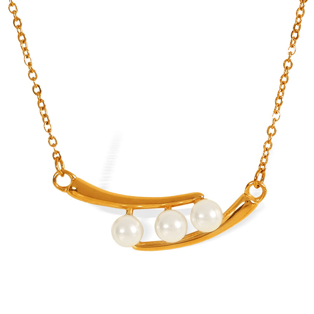 Collar con colgante de perlas artificiales para mujer, serie simple, retro, de acero inoxidable chapado en oro de 18 quilates. h5 Imagen6
