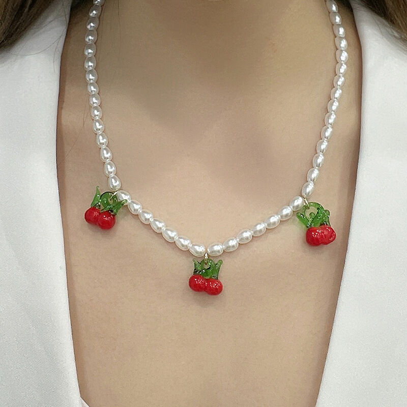 1 Piece Romantic Series Daily Elegant Natural Fruits Glass Beads Women's Beaded Necklaces 2