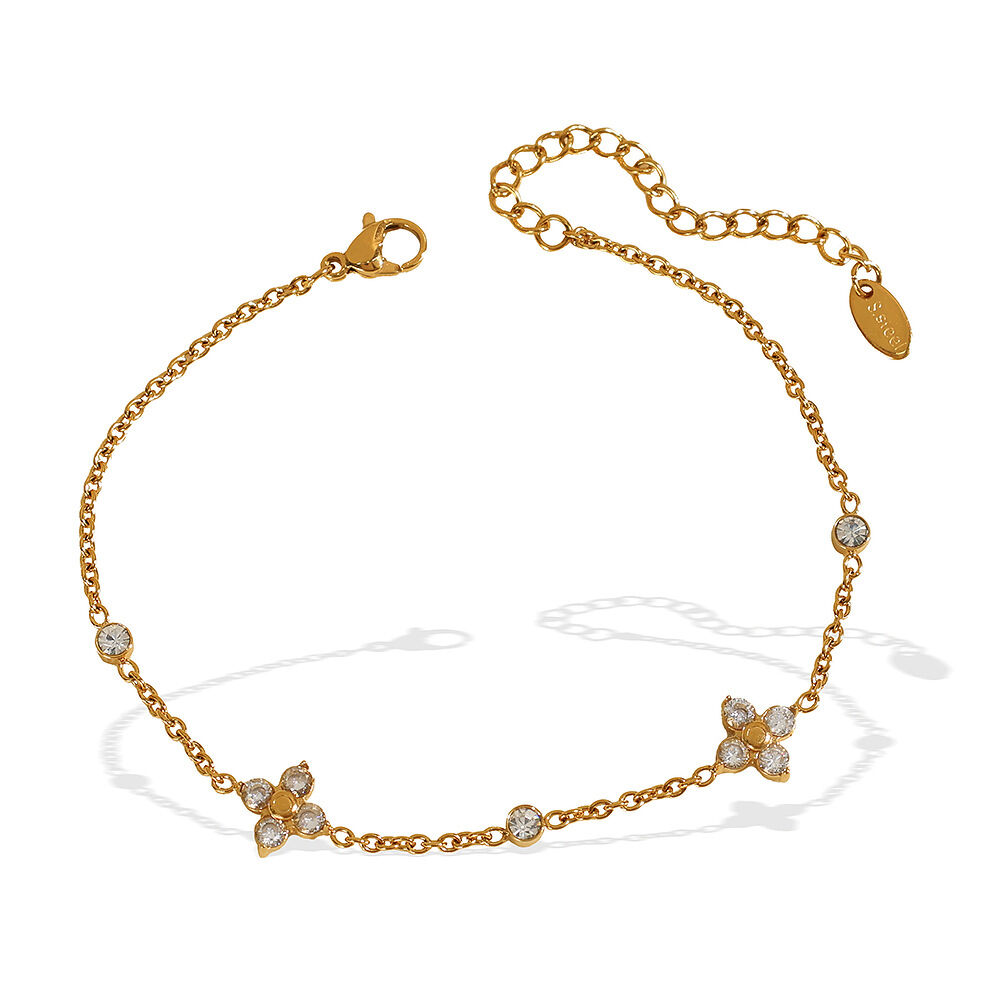1 pezzo semplice serie semplice fiore acciaio inossidabile placcato oro 18K zircone donne braccialetti con ciondolo h5 Immagine5
