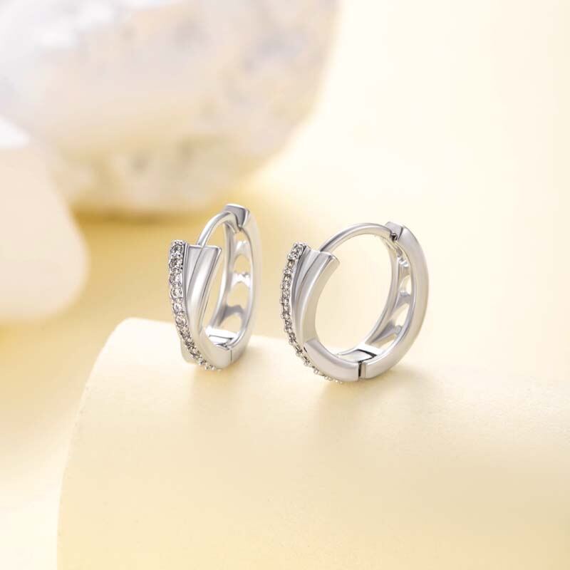 1 Piece Sparkling Series Sleek Intersec tLine Copper Zircon Women's Hoop Earrings