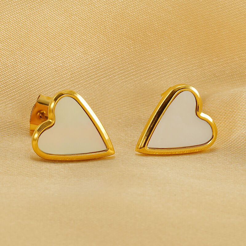 1 pair simple series classic heart stainless steel  gold plated women stud earrings 2