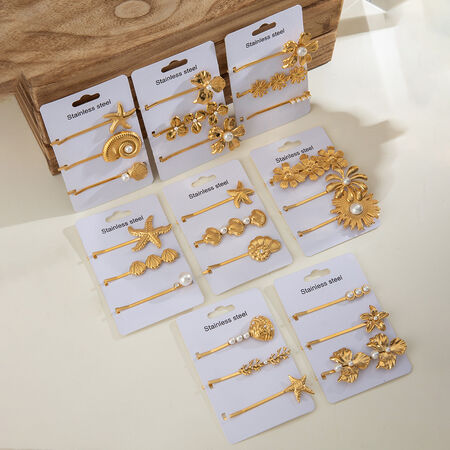 1 Paar Simple Series Süße Blumen Edelstahl 18 Karat Vergoldet Kunstperlen Damen Haarspangen
