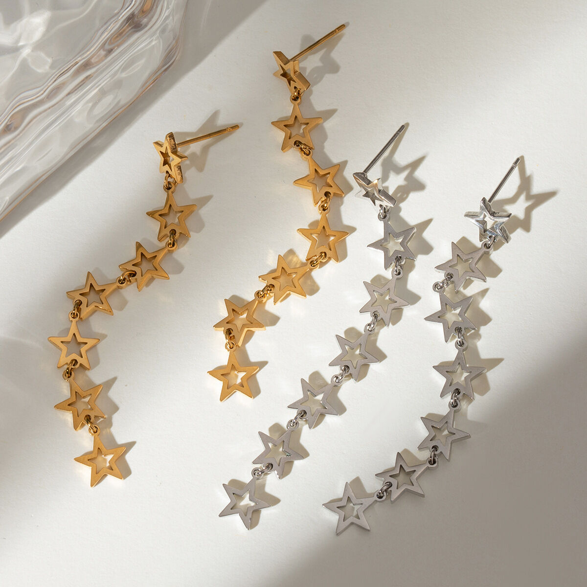 1 Pair Stainless Steel Waterproof Gold Color Stars Dangle Earrings h5 Picture4