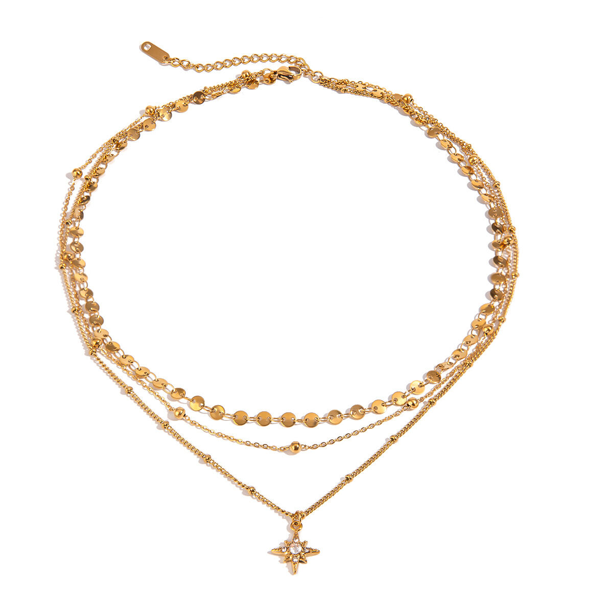 Collar de capas para mujer, serie clásica, estilo retro, sol/luna, de acero inoxidable chapado en oro de 18 quilates con diamantes de imitación. h5 Imagen7