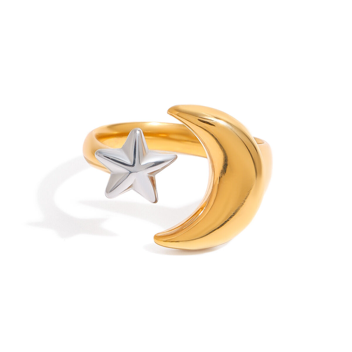 Anelli singoli da donna in acciaio inossidabile impermeabile color oro e argento con luna e stella, serie classica, 1 pezzo h5 Immagine6