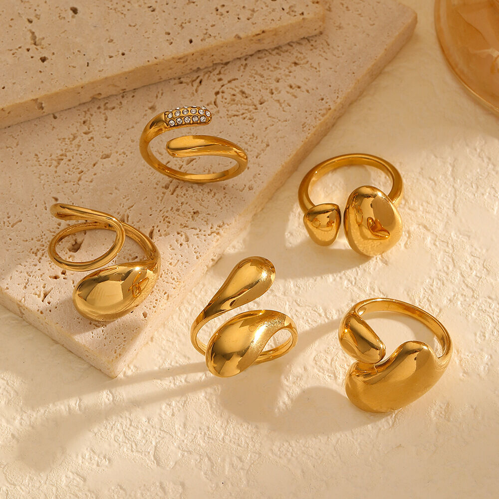 1 pair simple series simple geometric stainless steel  gold plated women adjustable rings
