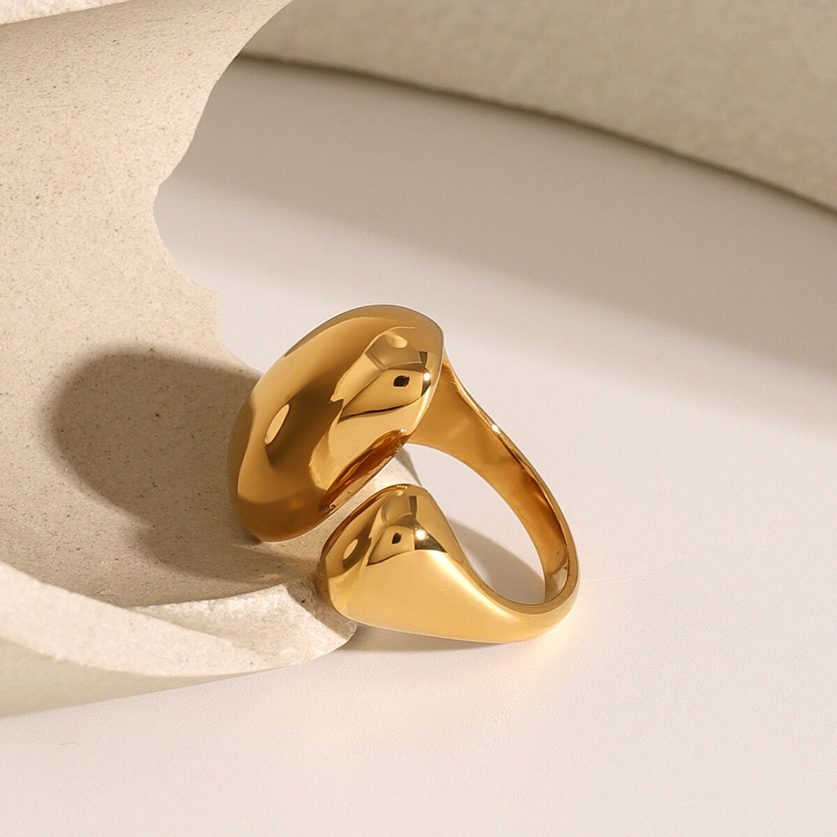 1 Piece Modern Stainless Steel Waterproof Gold Plated Zircon Women's Adjustable Rings