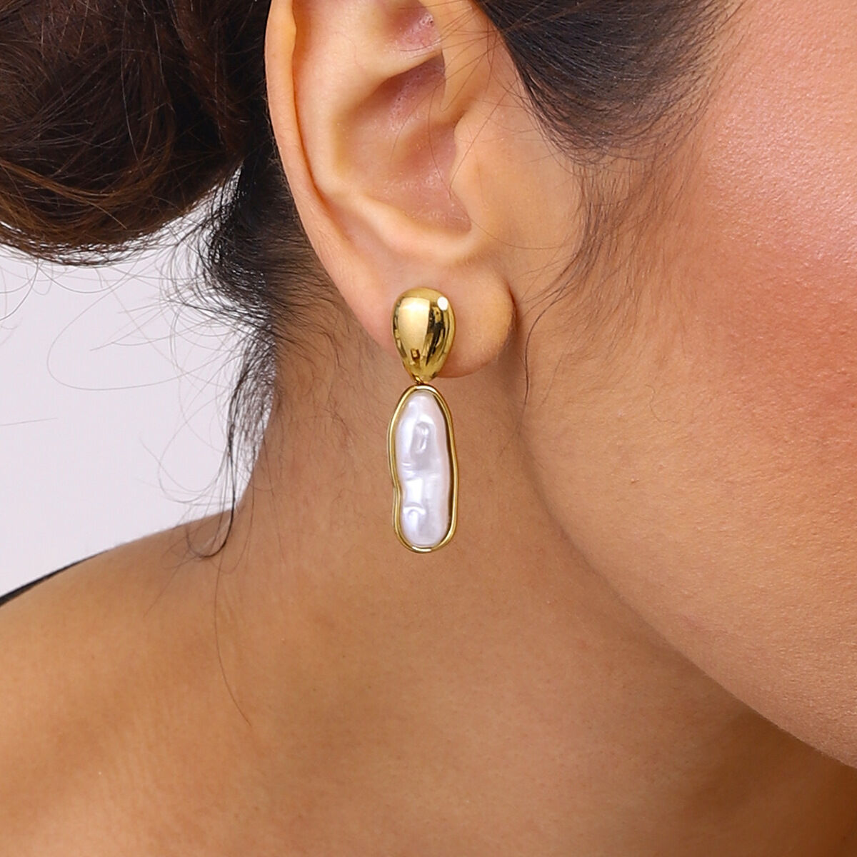 1 Pair Classic Series Irregular Oval Shape Stainless Steel Waterproof Gold Color Women's Drop Earrings 2