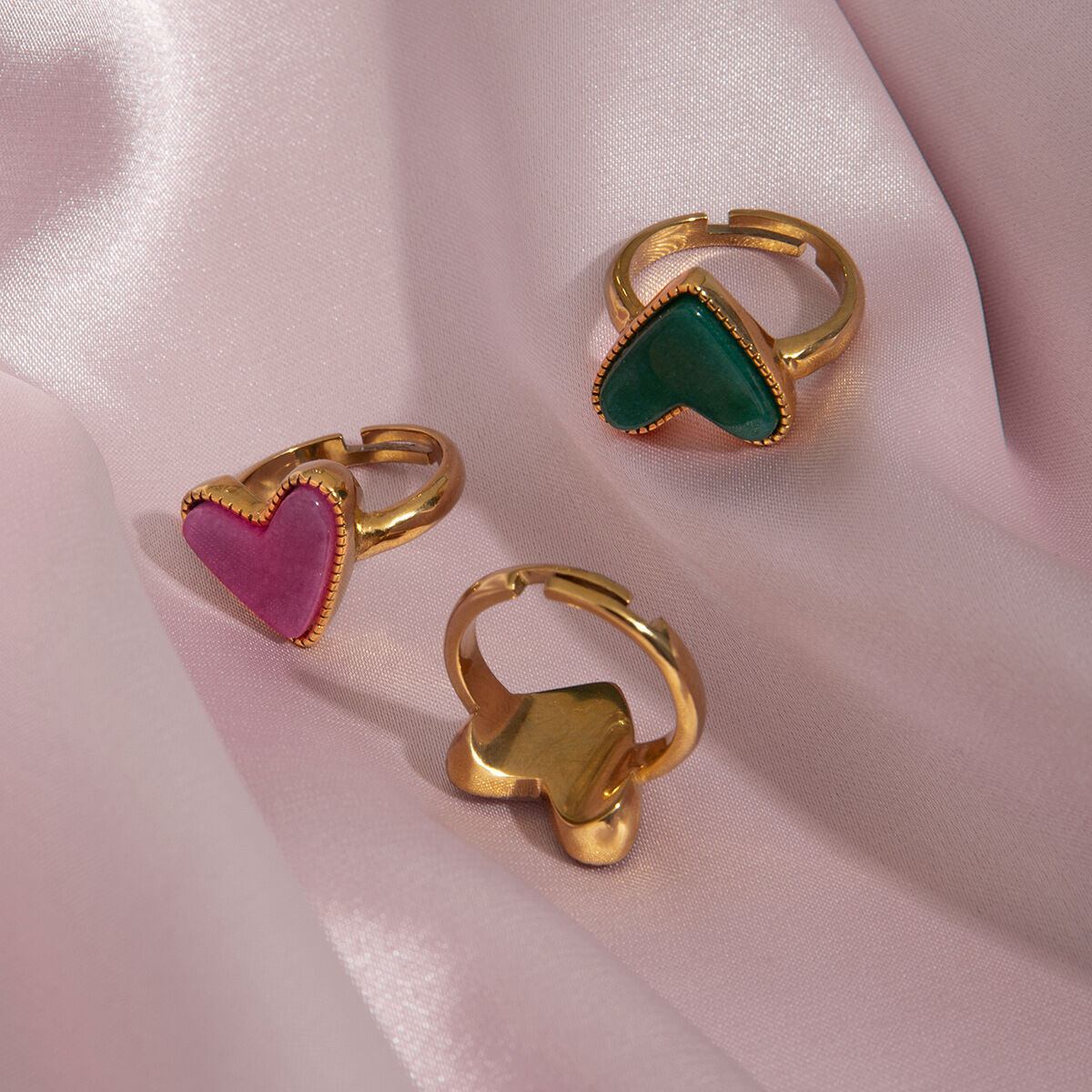 Anelli regolabili da donna in acciaio inossidabile color oro, impermeabili, a forma di cuore, serie policroma, 1 pezzo h5 Immagine6