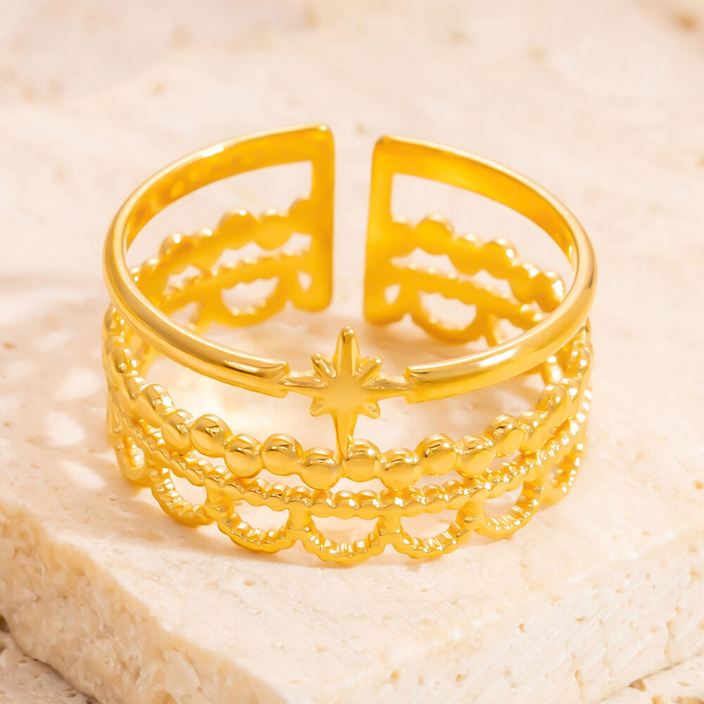 Anelli da donna regolabili in acciaio inossidabile color oro, impermeabili, minimalisti, da giorno, serie classica, 1 pezzo Immagine8