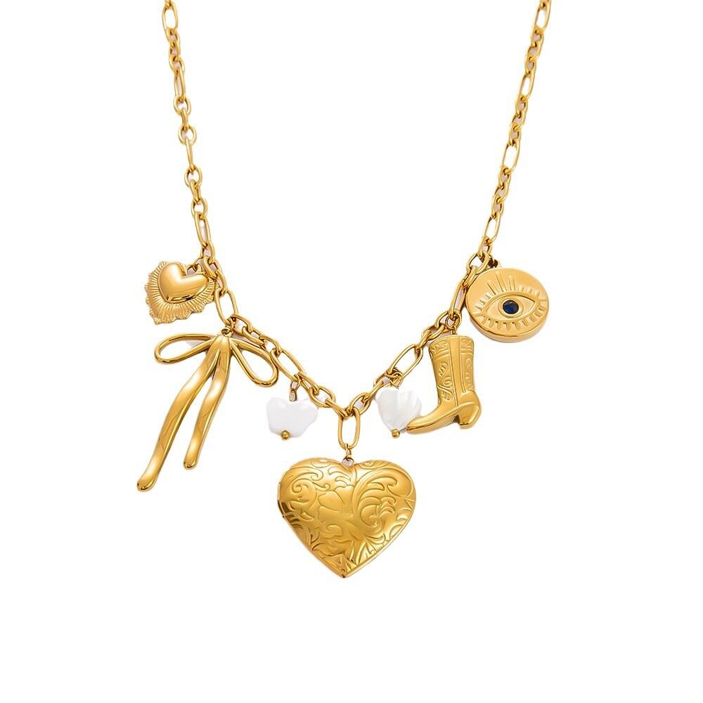 1 pezzo di lusso serie carino cuore in acciaio inossidabile placcato oro 18K conchiglia donne ciondolo collane h5Immagine5